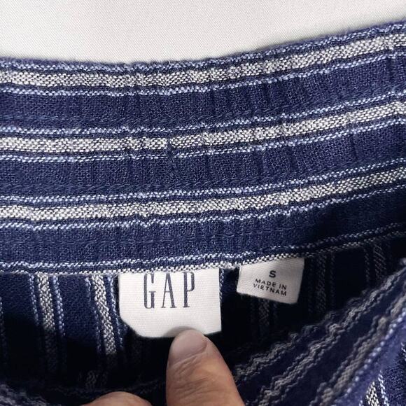 Gap Womens Small S Navy Blue White Striped Linen Pull On Shorts Drawstring Waist - Picture 4 of 6